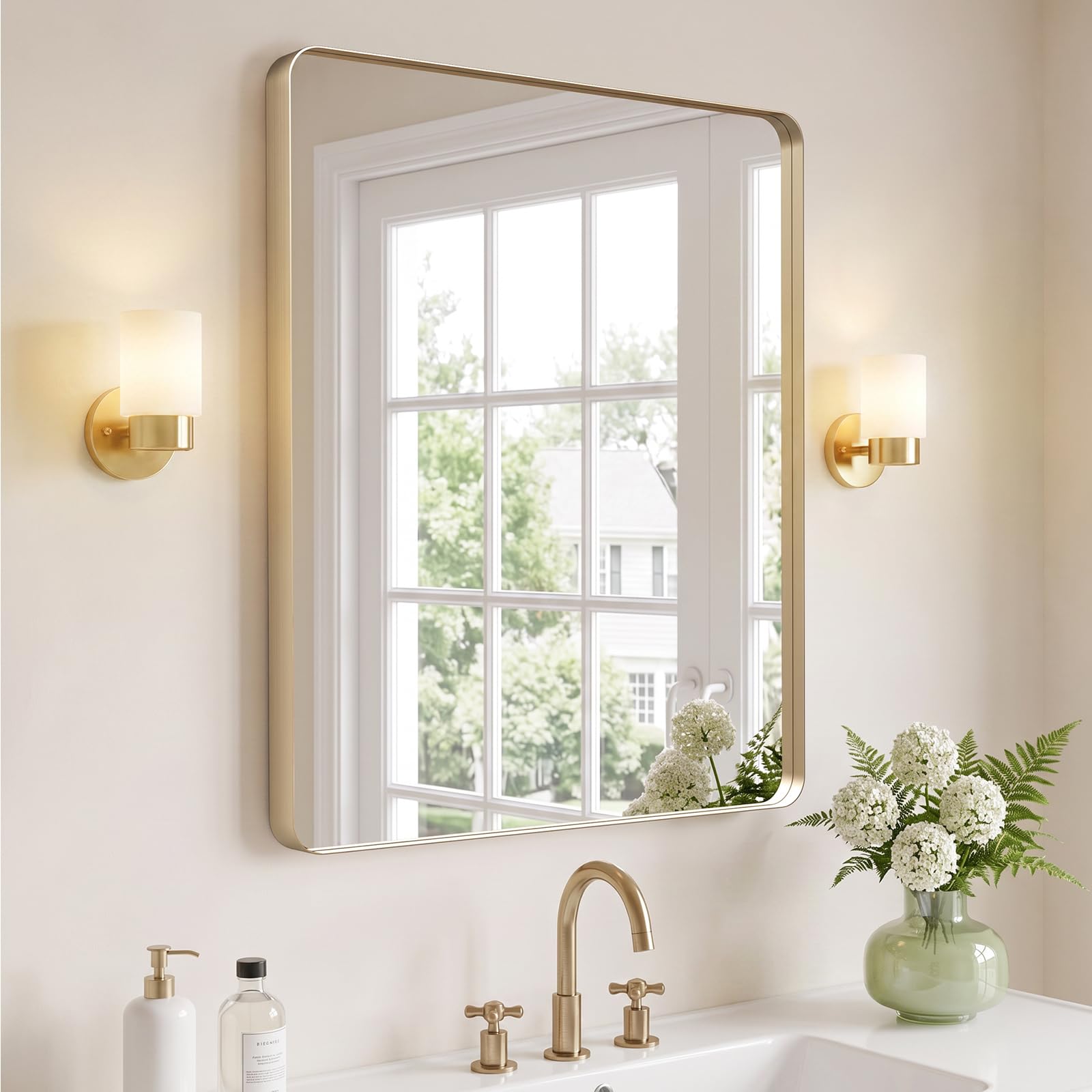 Kosmonia 36x30 Inch Bathroom Vanity Mirror Brushed Champagne Gold