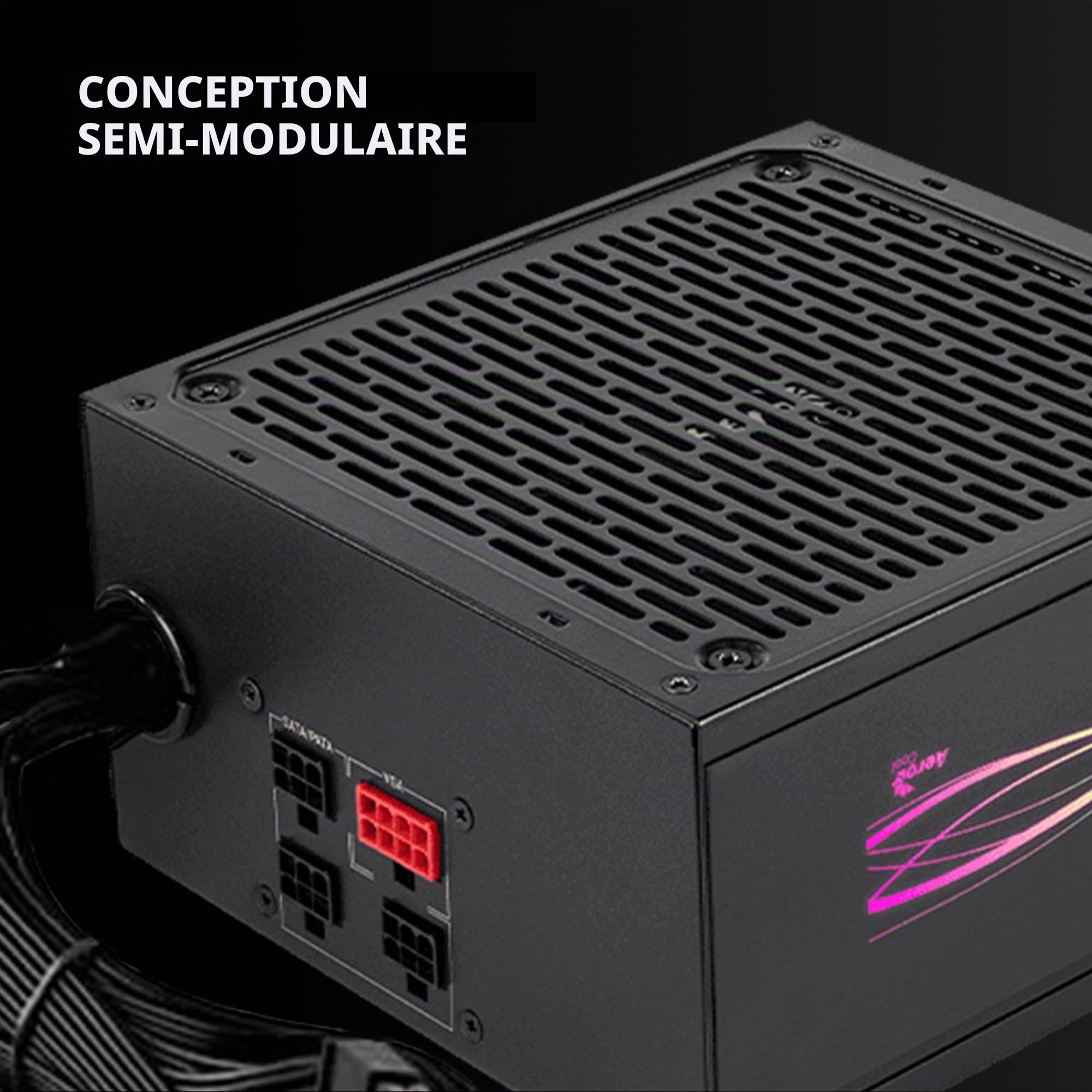Aerocool LUXPRORGB650M, Alimentation Semi-Modulaire RGB 650W RGB, 80Plus Bronze +88%, Condensateurs Japonais, Ventilateur FDB 14cm avec Technologie APFC, Compatible ARGB, Garantie 5 Ans, Noir