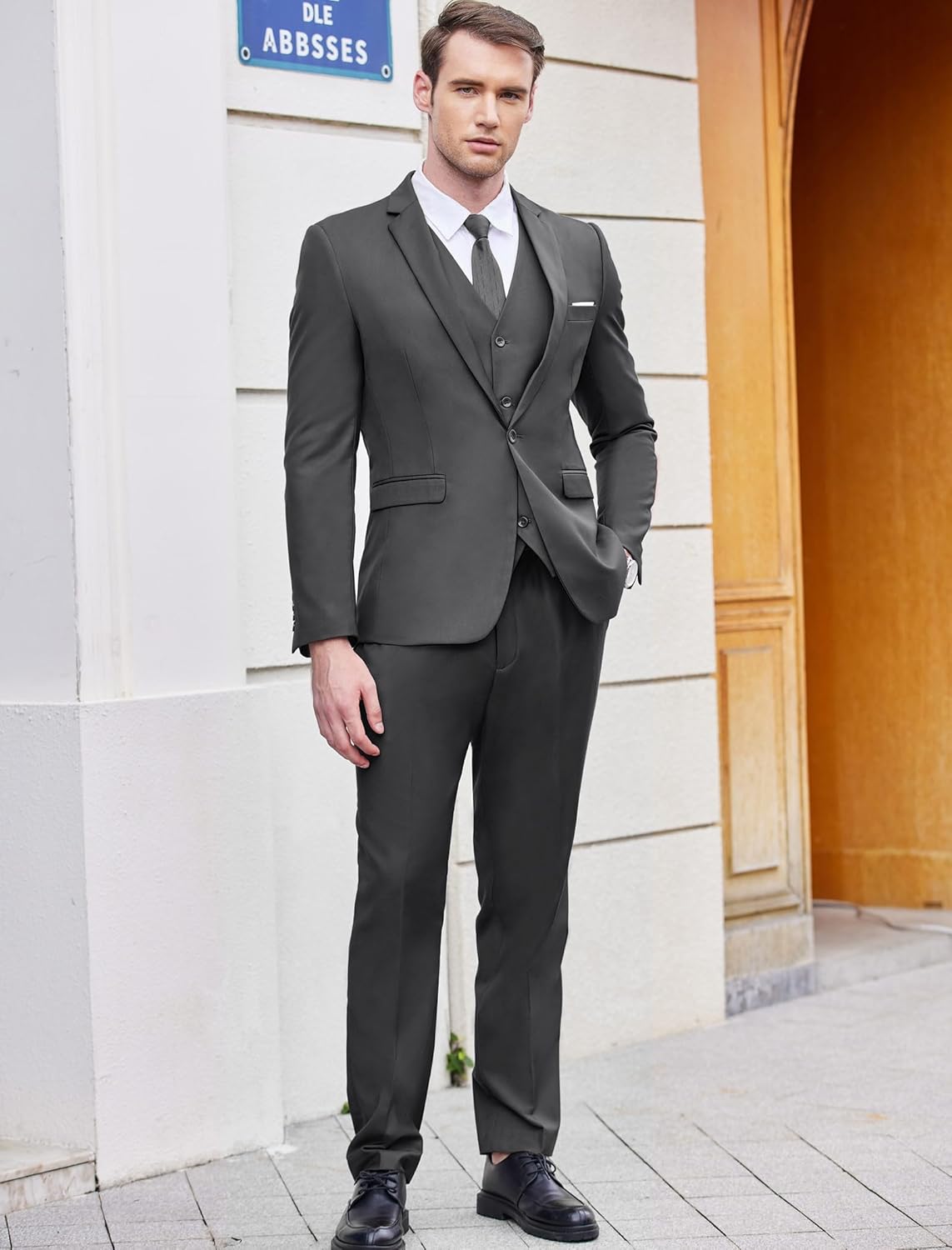 COOFANDY Men's 3 Piece Wedding Suit Set One Button Slim Fit Jacket Blazer Vest Pants Set Groom Prom Tuxedo Suits - Image 5