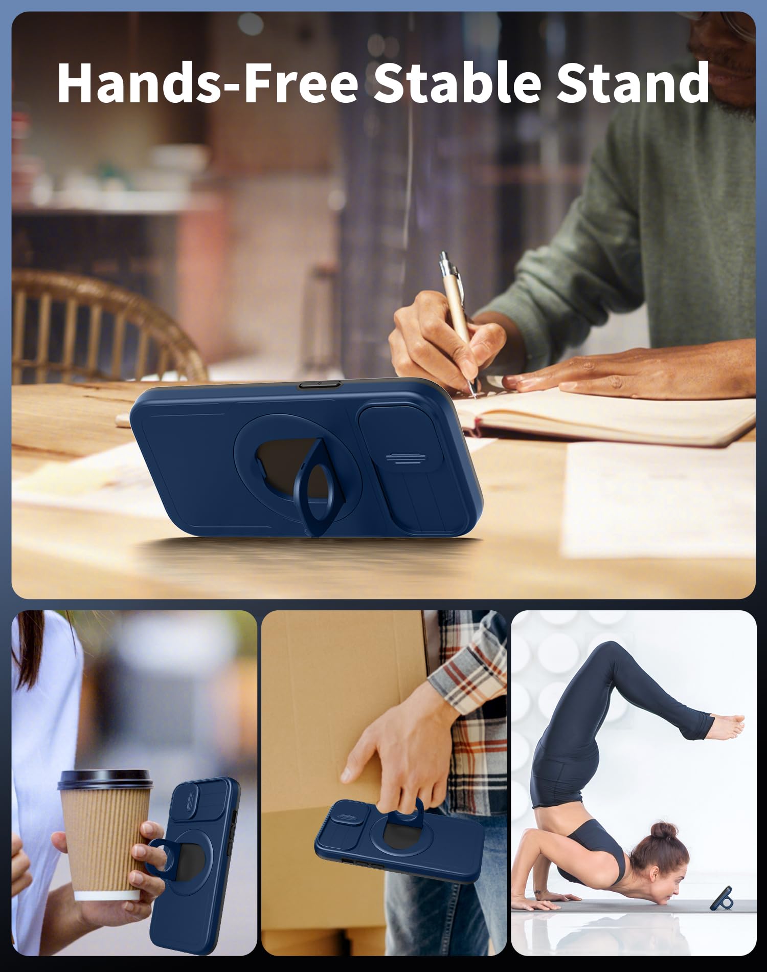 FRLMOOES for iPhone 11 Case/for iPhone XR Case Magnetic Compatible with MagSafe Wireless Charging,with 2 Screen Protectors,with Kickstand Ring+Camera Cover Shock-Absorbent Heavy Duty Protection Blue - Image 4