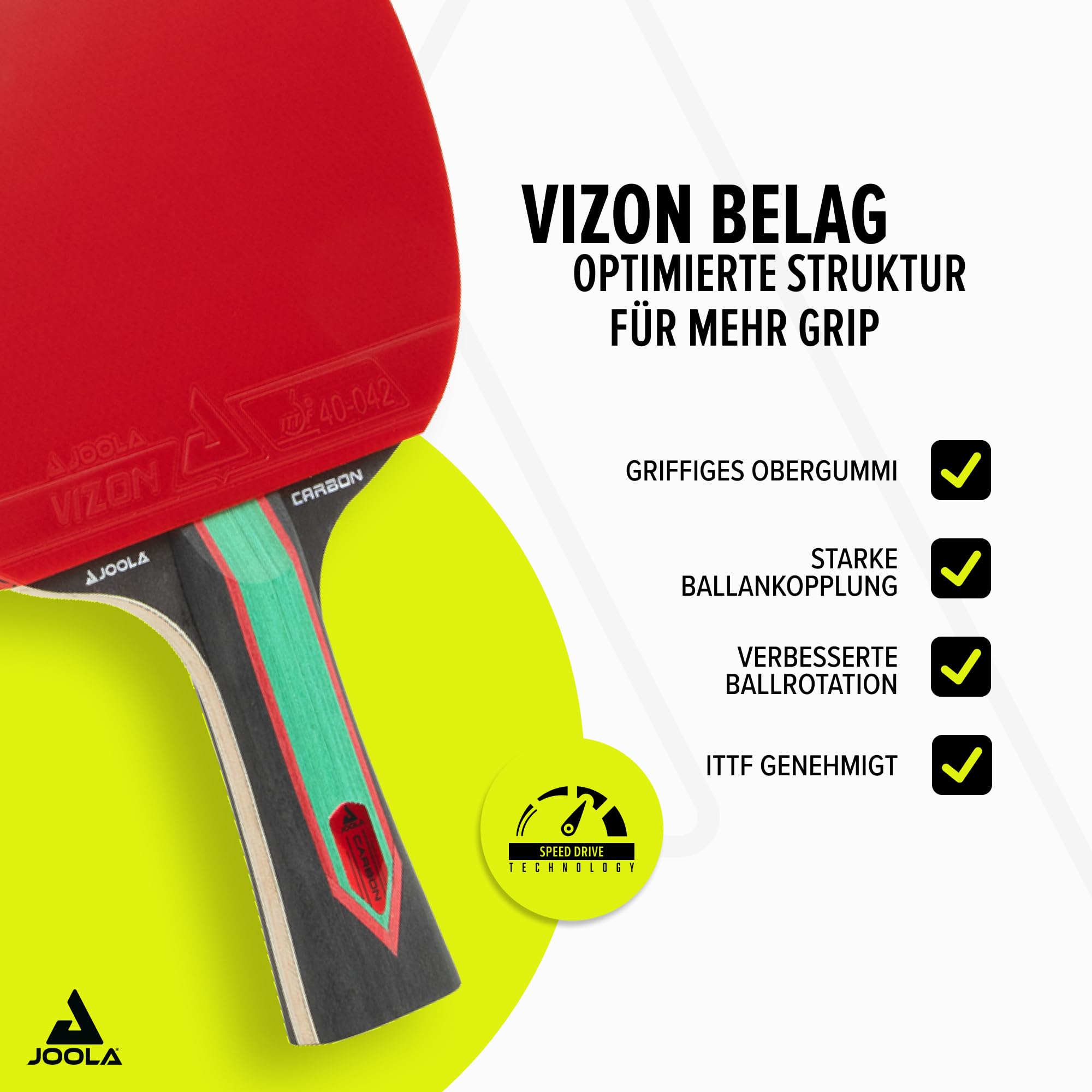 JOOLA Rakieta do tenisa stołowego RED Carbon Control – rakietka do tenisa stołowego z wkładkami Vizon i pudełkiem magnetycznym
