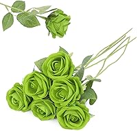 Vista 15 de 50 rosas artificiales, ramo de rosas rojas falsas, rosas rojas de seda artificial con tallos para decoración de flores de boda, día de San Valentín