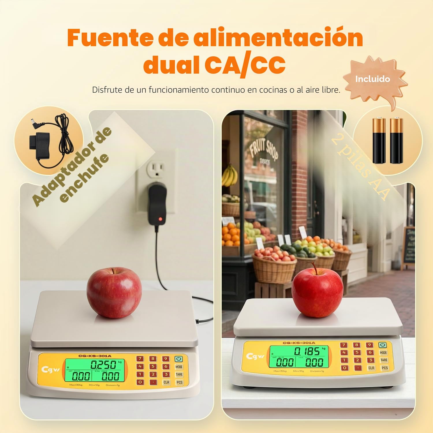 CGOLDENWALL 30kg/1g Báscula para Alimentos Digital - KG/LB/OZ, Conteo 7 Tara | Balanza de alimentos digital con 21,5 x 24 cm, bandeja grande, pantalla LCD y doble alimentación para cocina y panadería