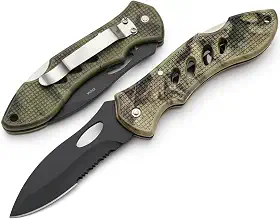 Faca Dobrável Eagle Eye Camo SZCO, Aço Inoxidável, Camuflada, Meio Serrilhada, 10 cm Fechado