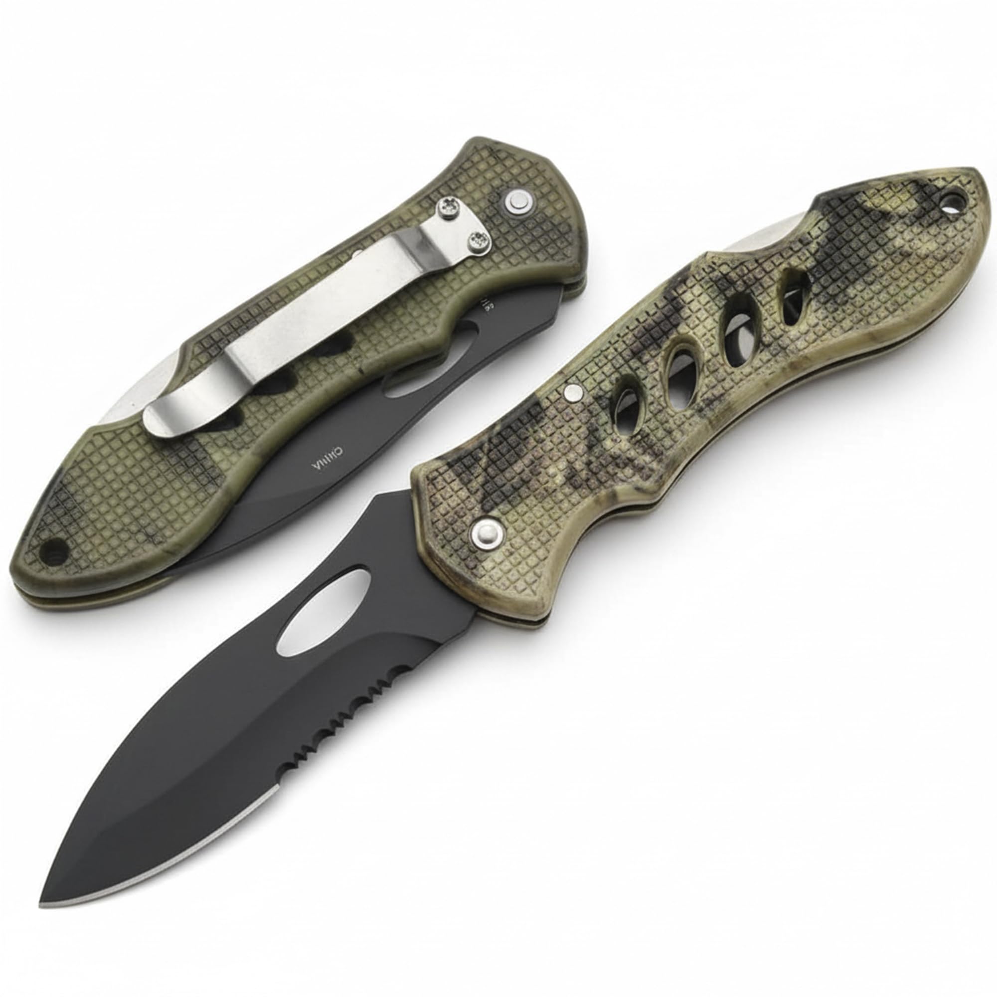 4" Tactical Folding Pocket Knife for Men – EDC Knife with Half Serrated Stainless Steel Blade, Camouflage Handle & Lockback with Belt Clip for Camping, Hunting, Everyday Carry