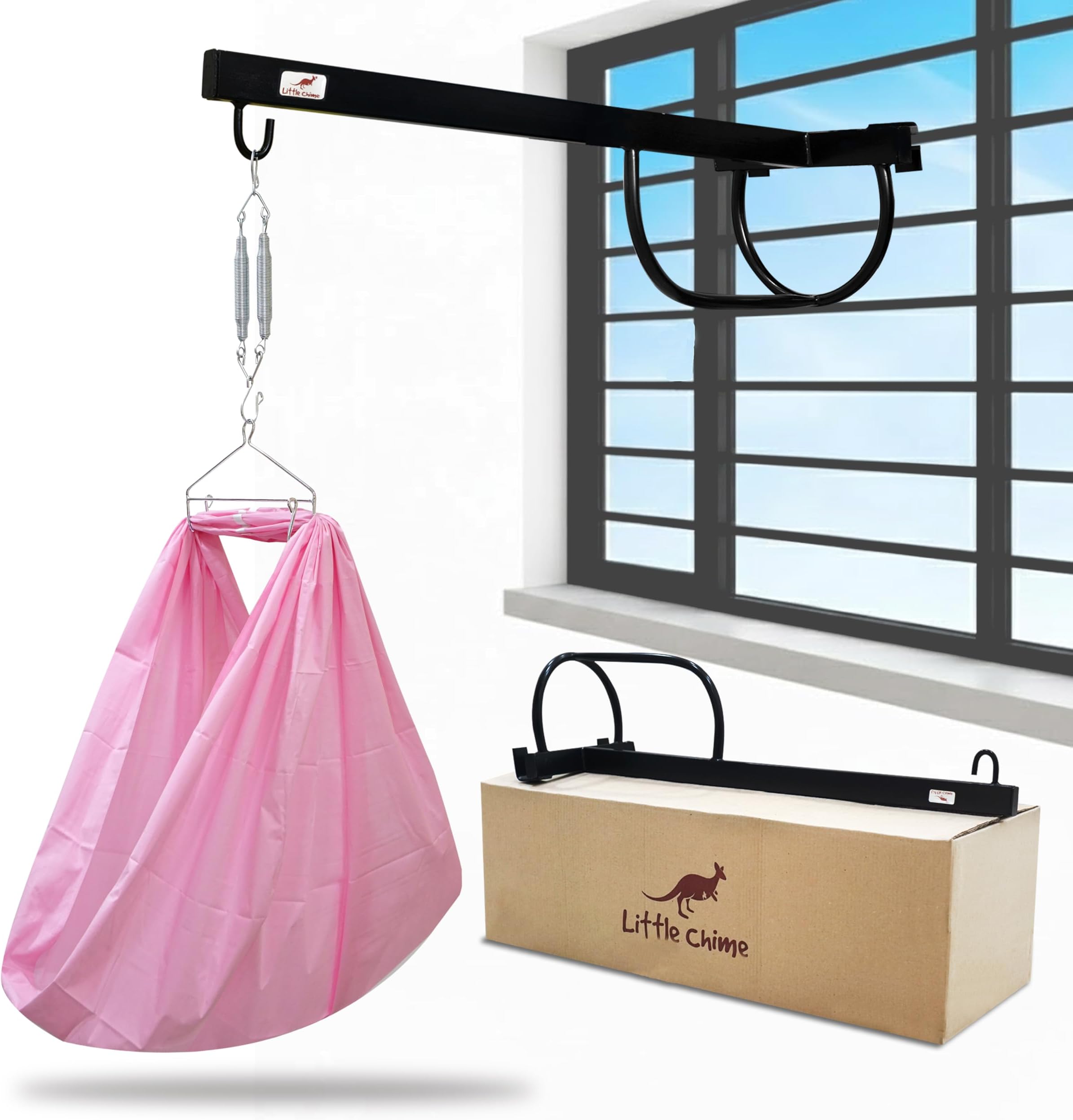 New Born Baby Window Cradle Hanger with Spring Set,Mosquito Protection Net and Cotton Cloth-Baby Hanging Swing Cradle(Pink)
