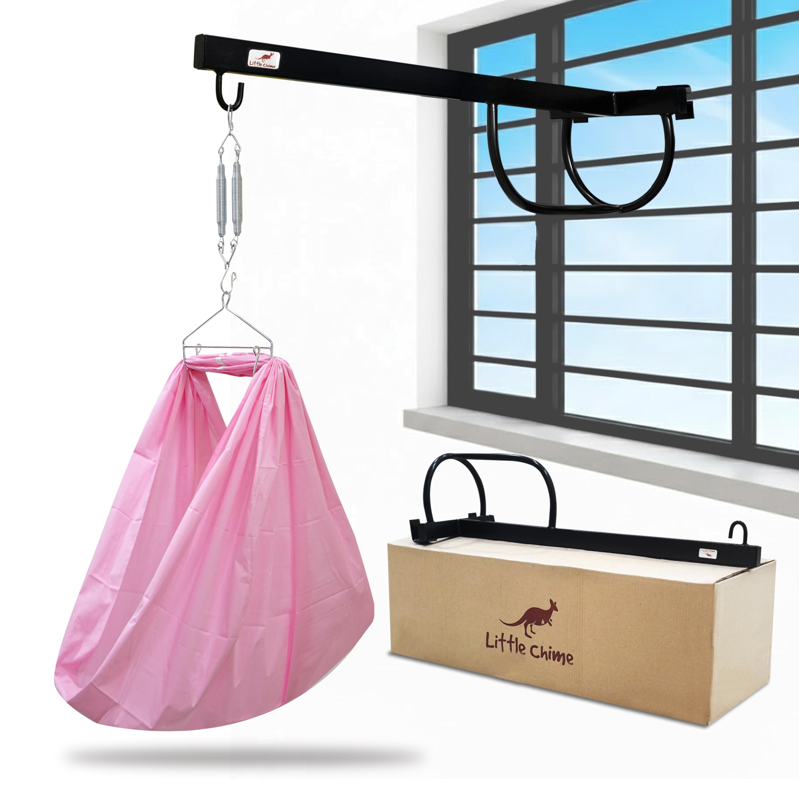 New Born Baby Window Cradle Hanger with Spring Set,Mosquito Protection Net and Cotton Cloth-Baby Hanging Swing Cradle(Pink)