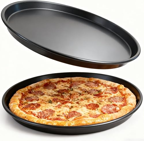 Paquete de 2 bandejas profundas para pizza, 12 pulgadas, antiadherentes, redondas, resistentes, de aleación de aluminio, bandeja para servir,
