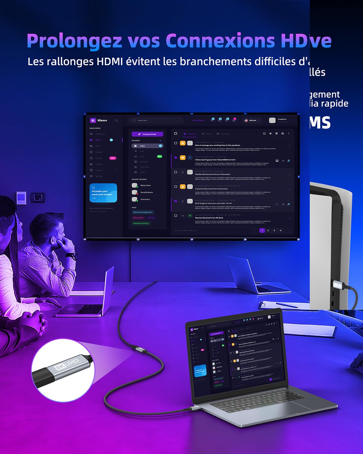 Rallonge HDMI 0.5M Câble, Câble d'extension HDMI 2.1 Mâle vers Femelle 8K@60Hz 4K@120Hz/144Hz 48Gbps, High Speed UHD eARC HDCP 2.3, Compatible avec TV Stick, HDTV, PS5/PS4