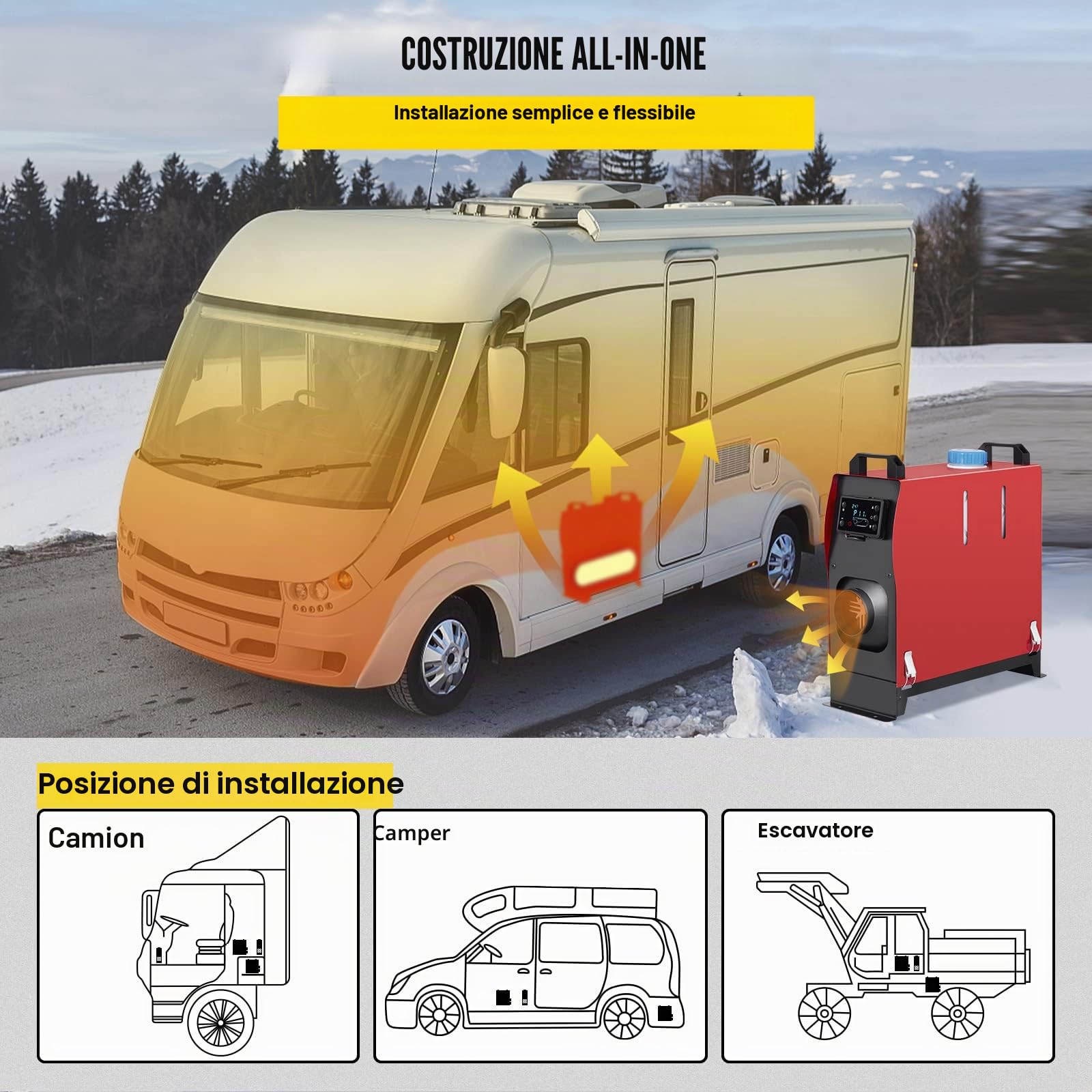 VEVOR Riscaldatore per ambienti diesel, 5 KW, 12 V, riscaldamento diesel, riscaldamento ad aria diesel, riscaldamento ad aria diesel, riscaldamento da pavimento per auto, camper, barche, camion