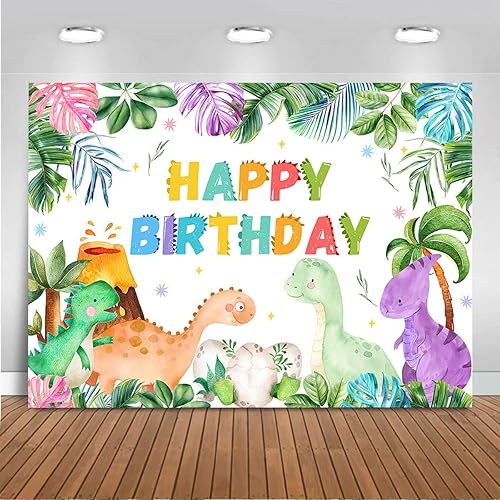Miniatura 1 de Mocsicka Telón de fondo para fiesta de cumpleaños de dinosaurios para niñas, acuarela, dinosaurios, fondo de vinilo de dinosaurio, decoración de