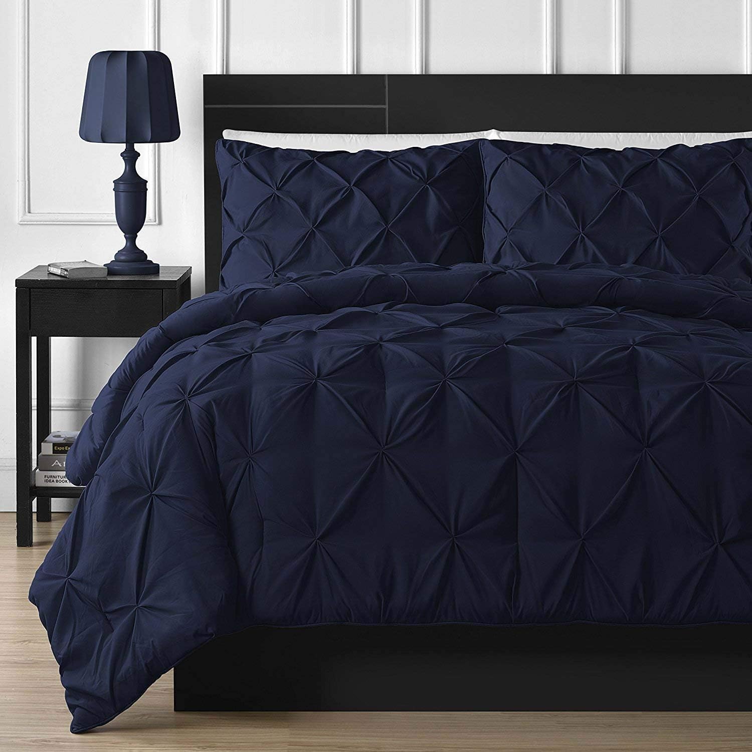 3 Piece 800-TC Ultra Soft Design Egyptian Cotton Pinch Plated Comforter Oversize 98x120 with Zipper Colser & 2pcs Pillow Case Set Purple