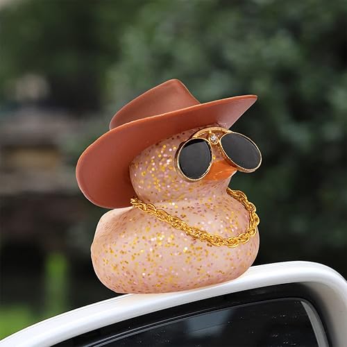 Miniatura 6 de Wonuu Adorno de pato para automóvil, decoración de tablero con pato de goma, anillo de natación, gafas de sol, sombrero y collar, sombrero de