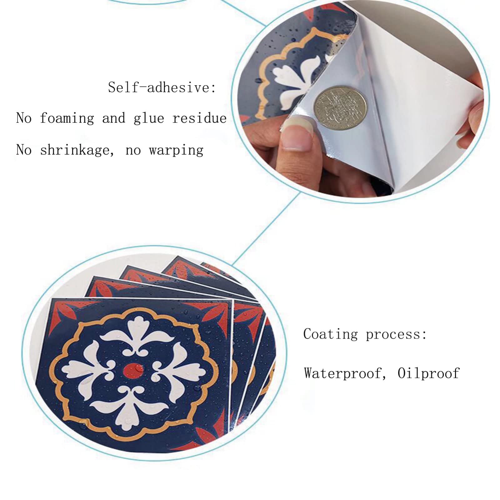 15pcs Decorative Self-Adhesive Tile Stickers,Easy to Peel and Stick Removable Waterproof Wallcovering, Wall Floor Tile Decals for Bathroom Kitchen Backsplash Furniture Stairs Decor