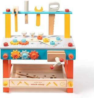 ROBUD Wooden Play Tool Workbench Set for Kids Toddlers, Construction Tool Playset Toys Gift for Boys Girls