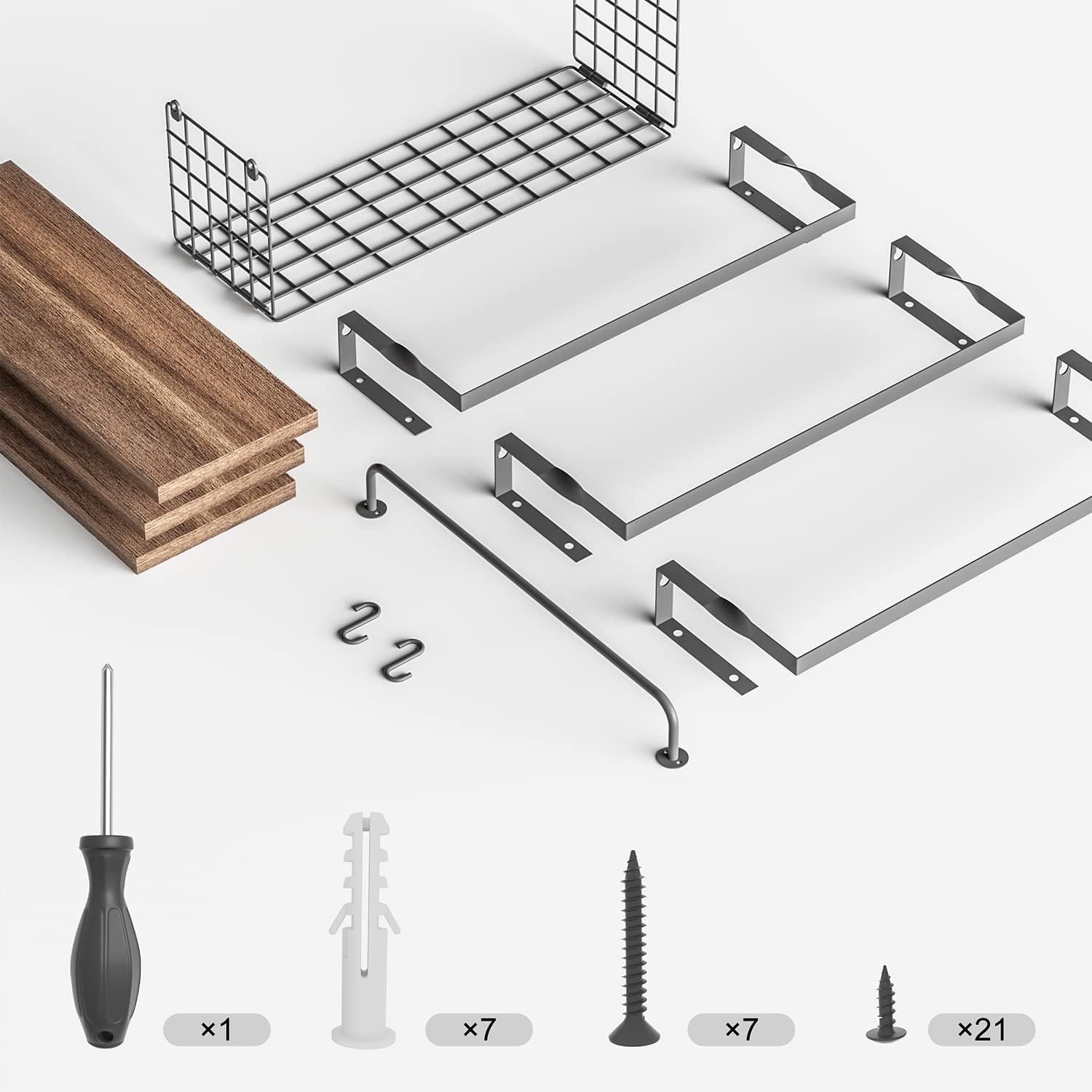 Set di 3 Mensole Sospese con Cestello Portaoggetti E Portasciugamani, Mensole Porta Carta sopra Il WC, Organizer per Mensole in Legno Rustico Montato A Parete per Bagno, Soggiorno, Cucina