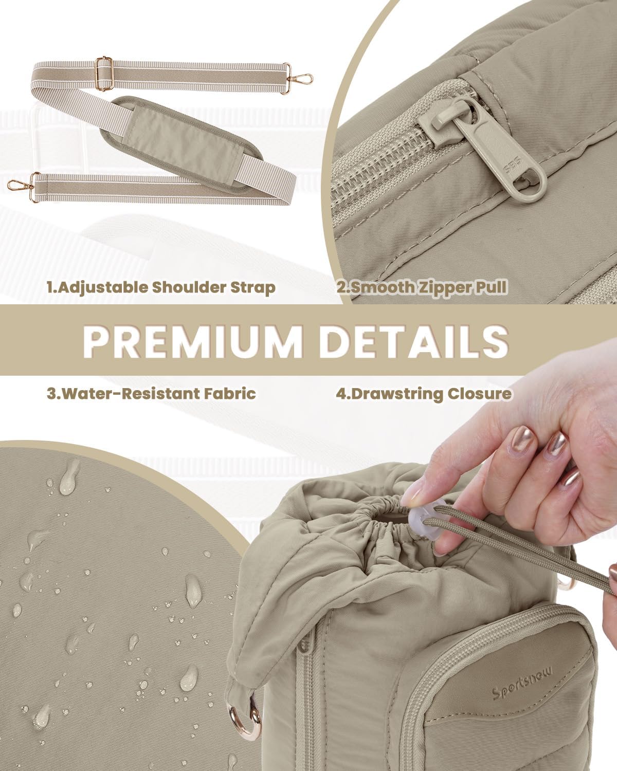 sportsnew Water Bottle Holder for 30oz/40oz Tumbler with Handle, Puffy Water Bottle Carrier Bag with Phone & RFID-Blocking Card Pocket & Drawstring Closure for Quick Access, Patent Pending - Image 5