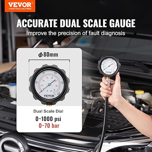 Miniatura 2 de VEVOR Comprobador de compresión de motor diesel, kit de herramientas de prueba de presión de cilindro de 18 piezas, con calibre y adaptadores de