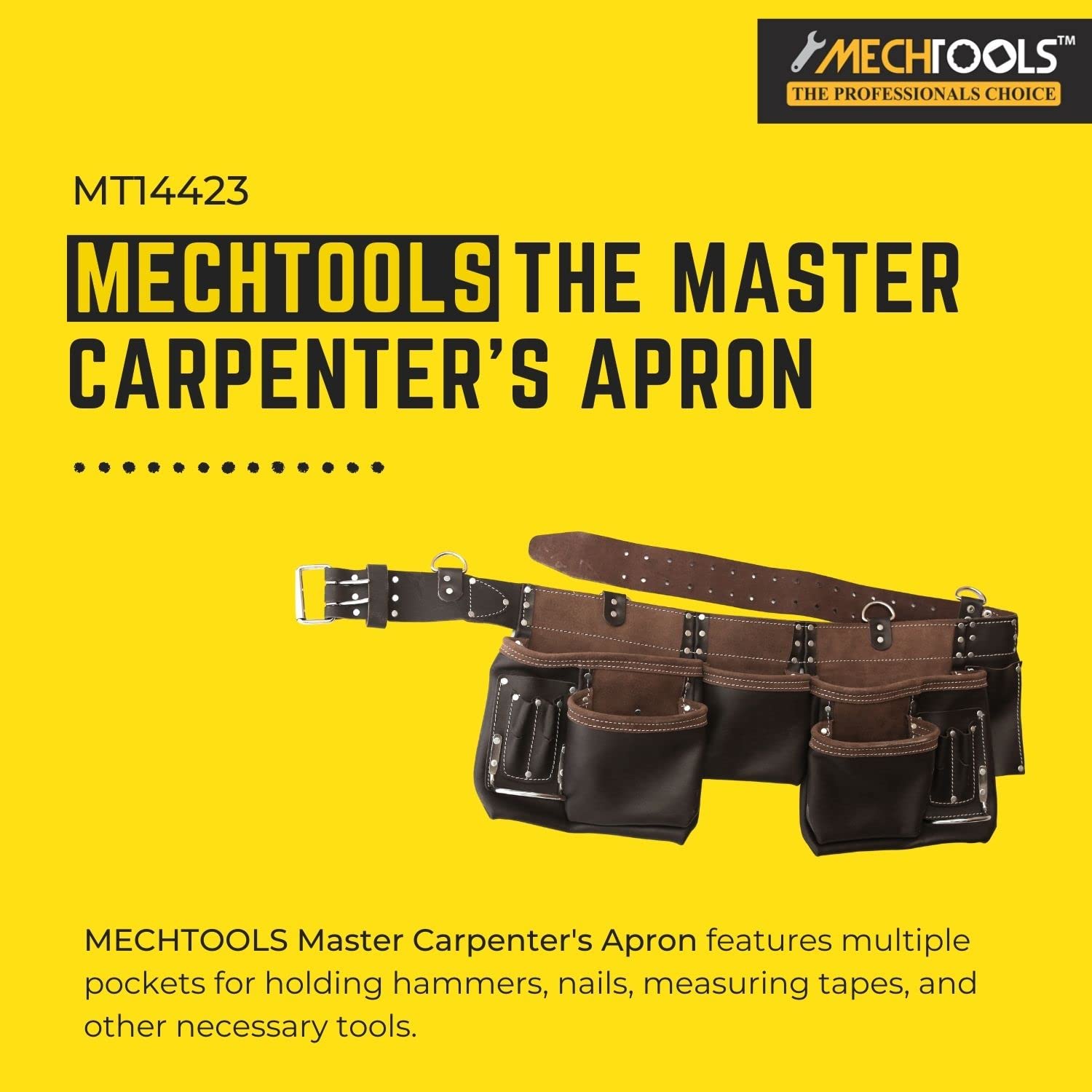 Mechtools Tablier de charpentier avec poches extra larges en cuir tanné à l'huile