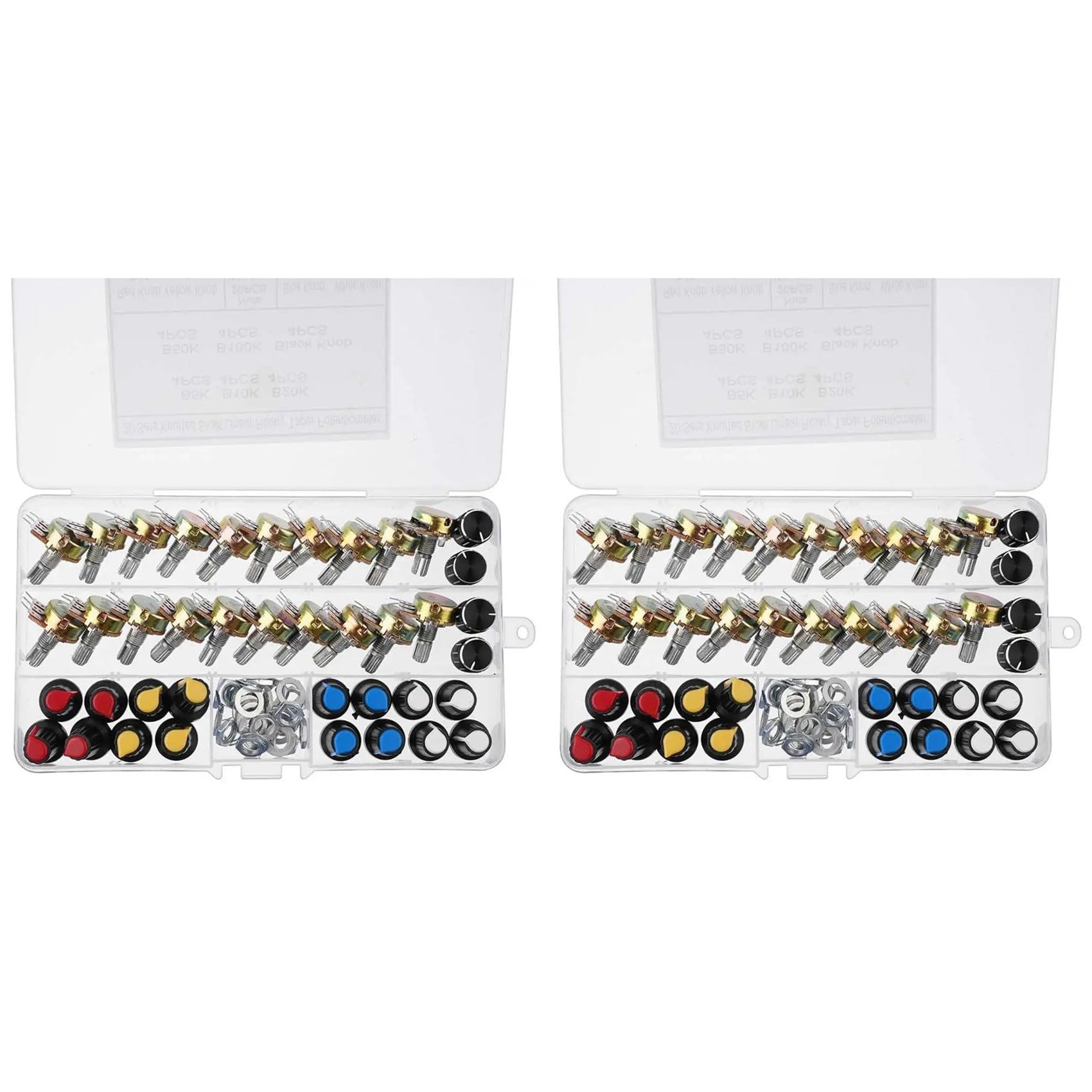 Jnchdghwa As Shown 40Pcs Potentiometer Kit With Knobs B5k 10K 20K 50K 100K Single Shaft 15Mm Potentiometer Switch