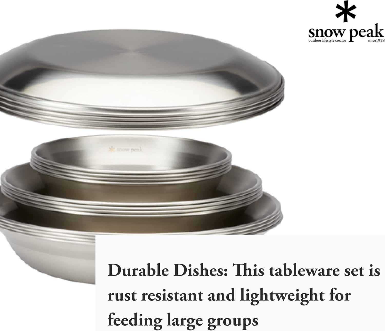 Snow Peak Large Tableware Family Set, Dishes, Plates, Medium and Large Bowls, 16 Piece Set