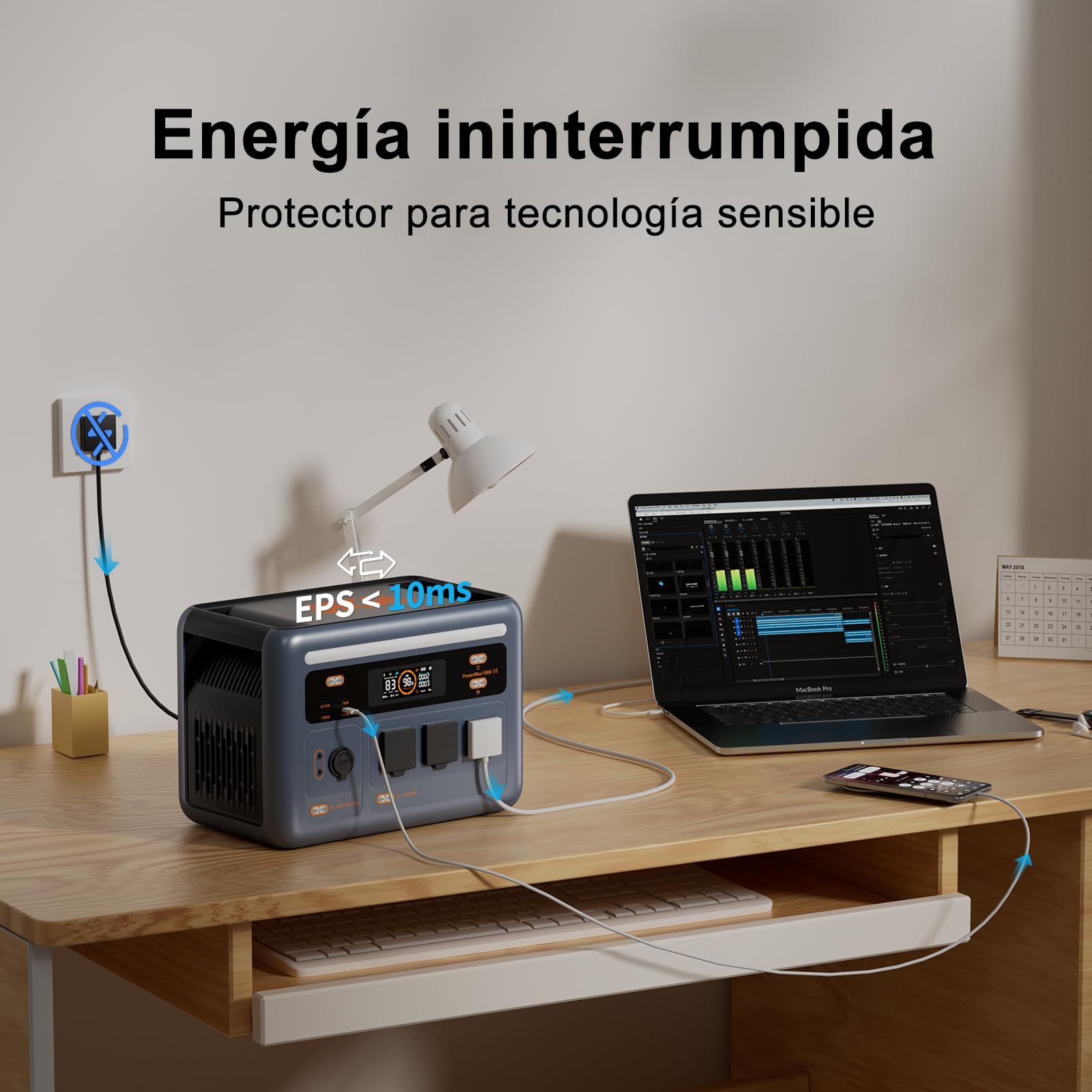 OSCAL PowerMax 1800SE Estación de Energía Portátil, 1024Wh LiFePO4, 1800W CA (3600W pico), USB-C 100W, USV 8ms. Ideal para camping, caravanas y hogar