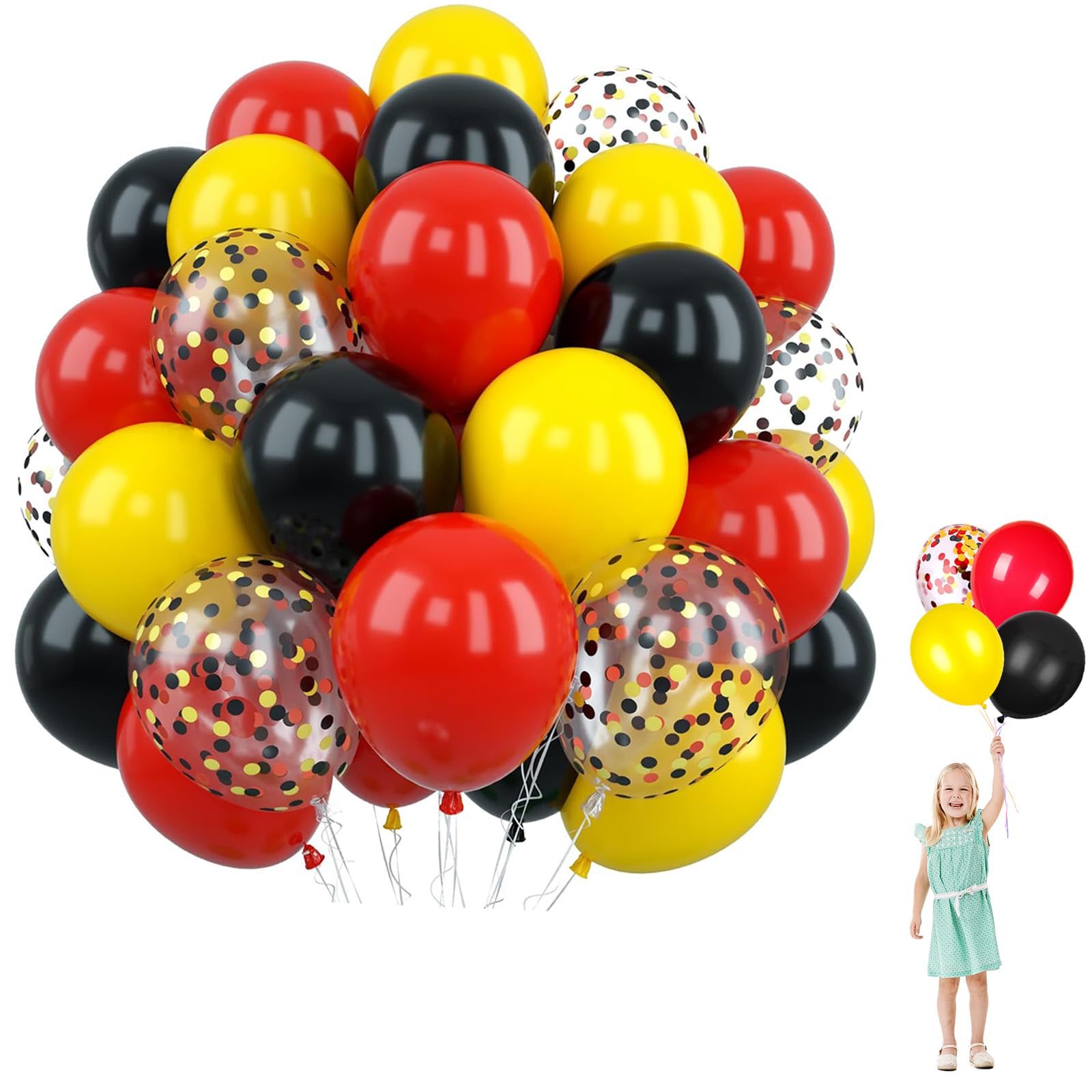 Luftballons Schwarz Rot Gold, 60 Stück Schwarz Rot Party Ballons,100% Naturlatex, Geruchlos, Luftballons Geburtstag,12 Zoll Latex ballon für Geburtstag Hochzeit Gender Jahrestag Weihnachten Deko