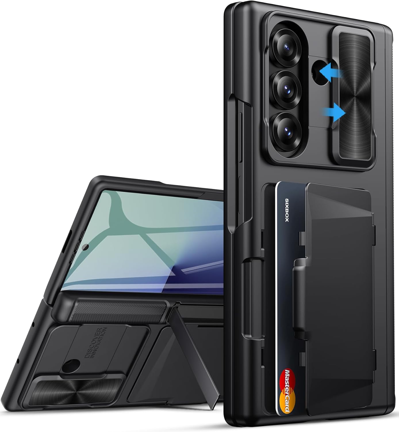 for Samsung Galaxy Z Fold 7 Case with Card Holder, Privacy Screen Protector & Hinge Protection & Slide Camera Cover, Rugged Wallet Protective Phone Cover Case for Galaxy Z Fold 7 2025, Black