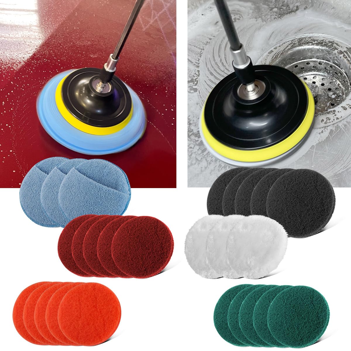 STAHLWERK Set di 45 spazzole per avvitatore a batteria e trapani, cuscinetti abrasivi in velcro, spazzole per la pulizia e spugne per lucidatura con attacco standard con adattatore di prolunga incluso
