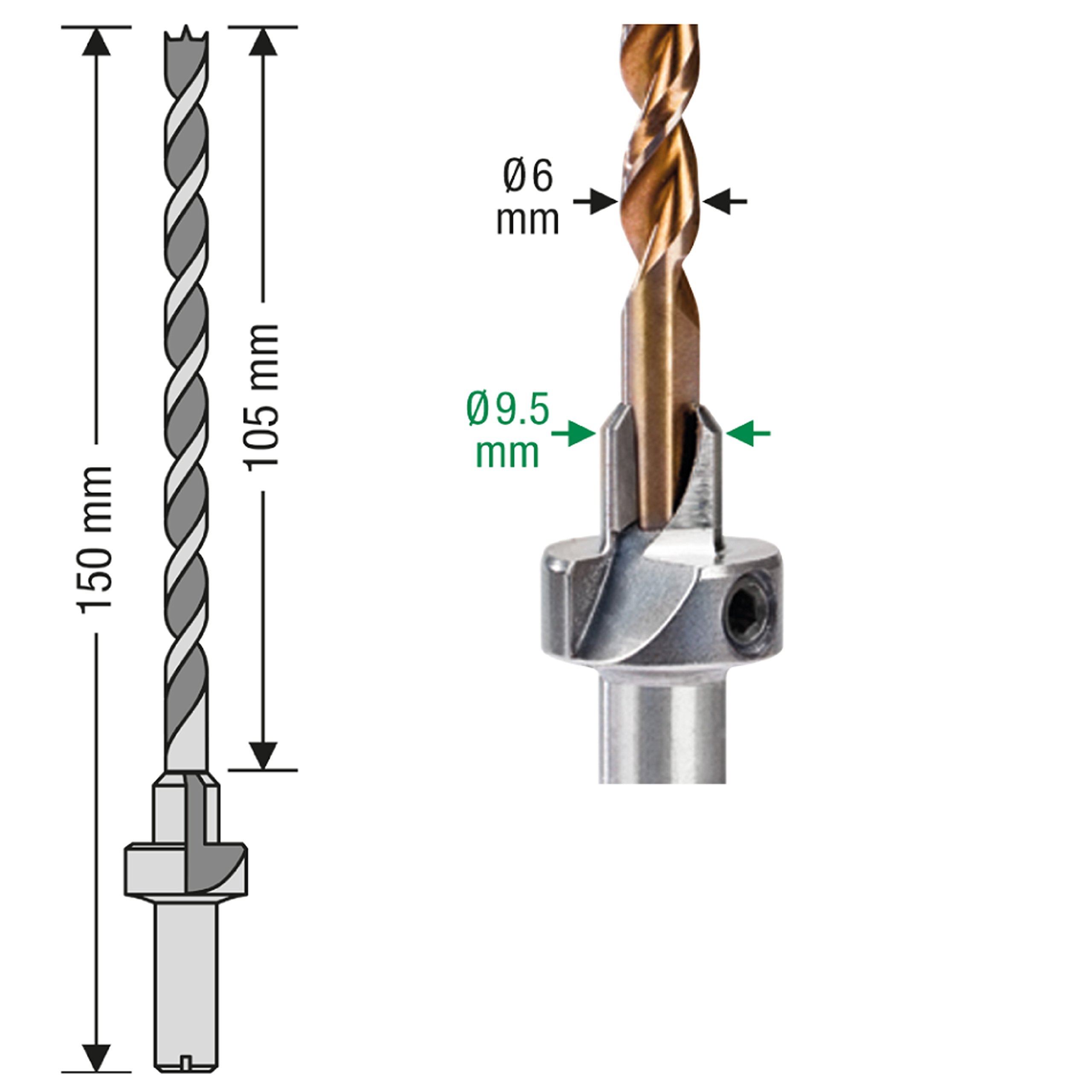 Montaż otworu stożkowego frezu, krok 1/4/6.5 mm 5000009186069