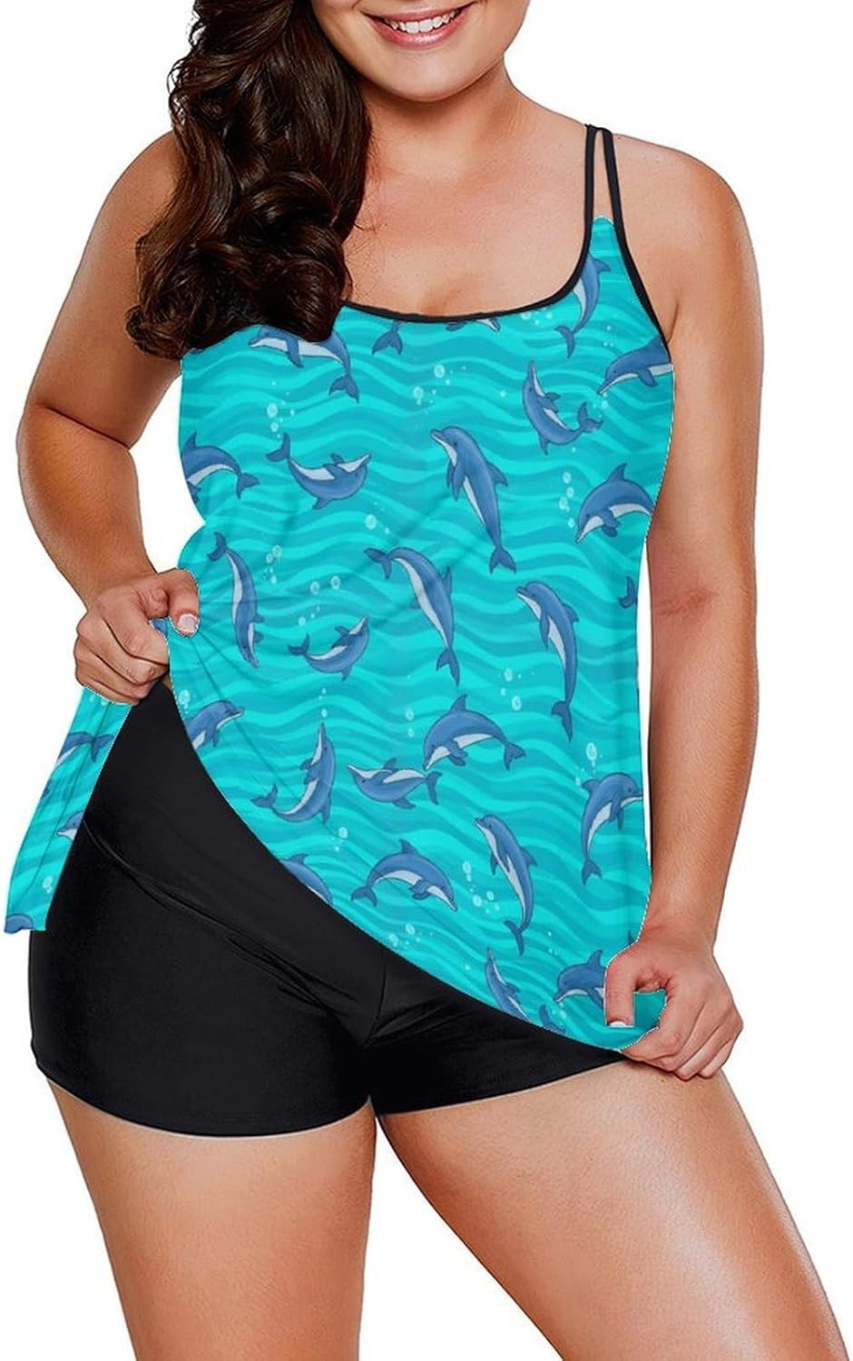 Two Piece Tankini Swimsuits for Women Tummy Control Plus Size Bathing Suits Parrot Flowy Swim Tops with Boyshorts 5XL