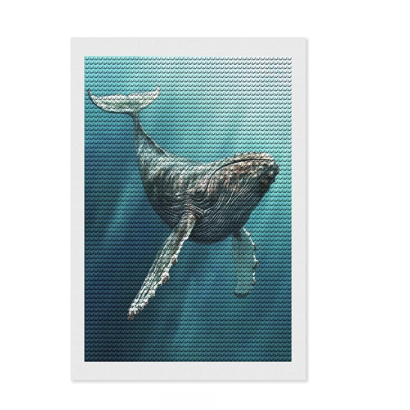 Junmoney Majestic Humpback Whale DIY Diamond Art Canvas Kit 8"x12", Bedroom Decor, for Craft Lovers, Full Kit Included, Thoughtful Handmade Gift