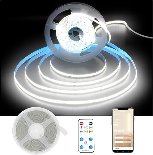 DAYBETTER COB - Tira de luces LED, 32.8 pies, 3200 LED, luz diurna brillante, tira de luz LED blanca con control remoto y aplicación, cinta LED