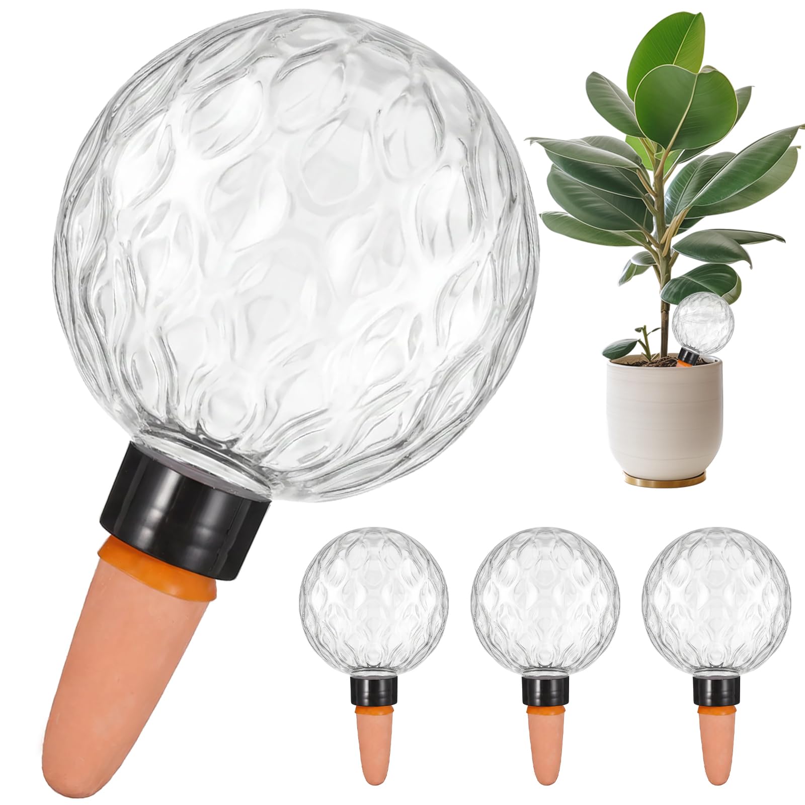 4 Pack Plant Watering Globes 500ML Self Watering System Plants Spikes Transparent Plant Waterer Device Vacation Automatic Plants Waterer Bulbs for Indoor Outdoor Flower Pot Succulents(Rhombus)