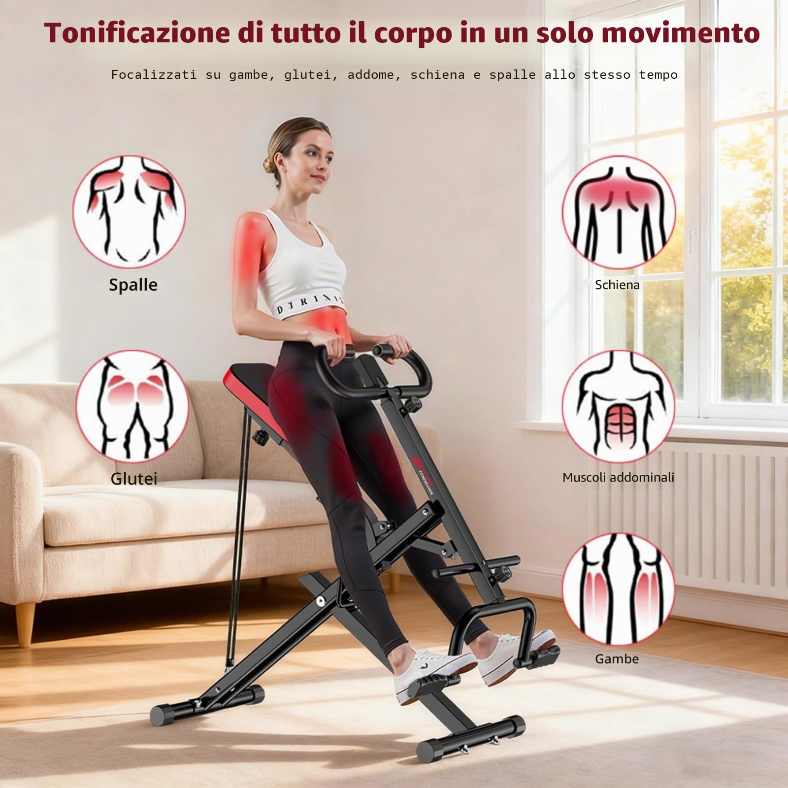 Squat Machine - Attrezzatura pieghevole per il fitness, Assist Row-N-Ride Trainer, portata 165 kg, AB Booster, attrezzo per l'allenamento addominale, pieghevole, 10 minuti di montaggio, per