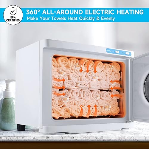 Miniatura 10 de DEPFALL Calentador de toallas calientes, gabinete profesional de gran capacidad de 23 litros, calentadores de toallas de spa 2 en 1 para