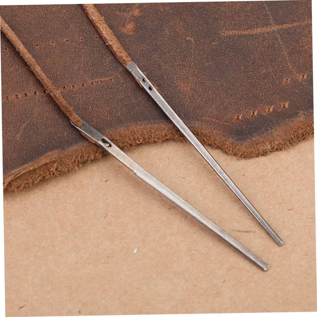 COOPHYA 2Pcs Leather Stitching Needles Steel Hand Sewing Needles for Leathercraft with Single Double Design Smooth Surface for Upholstery and DIY Lacing Projects