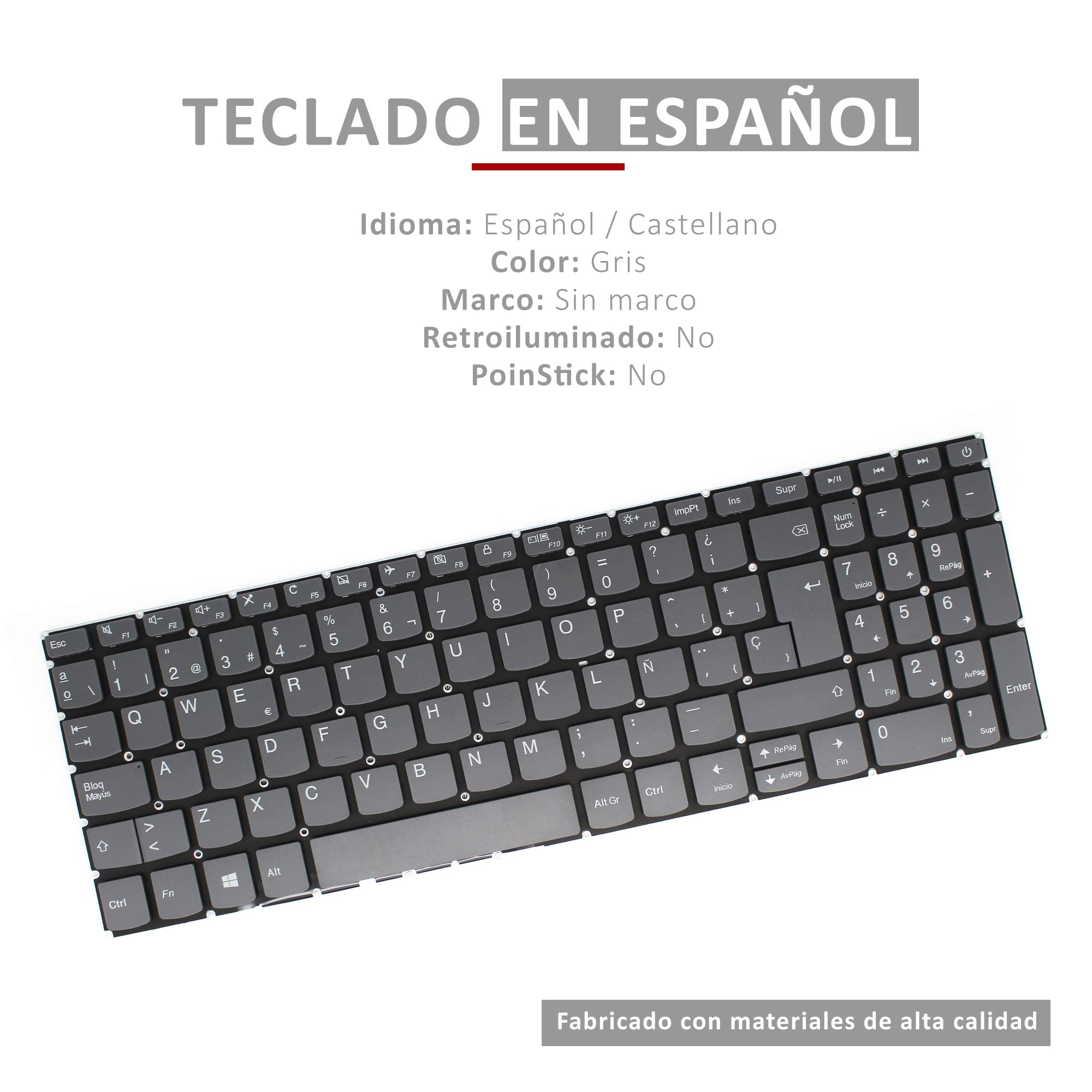 PORTATIL MOVIL - Teclado de Repuesto Compatible con Lenovo IDEAPAD 320-15ISK 330-15IKB 81DE00XVPG (Ver Todos) Teclas Recambio Keyboard Replacement Piezas para Renovar Interior Laptop PC Computadora