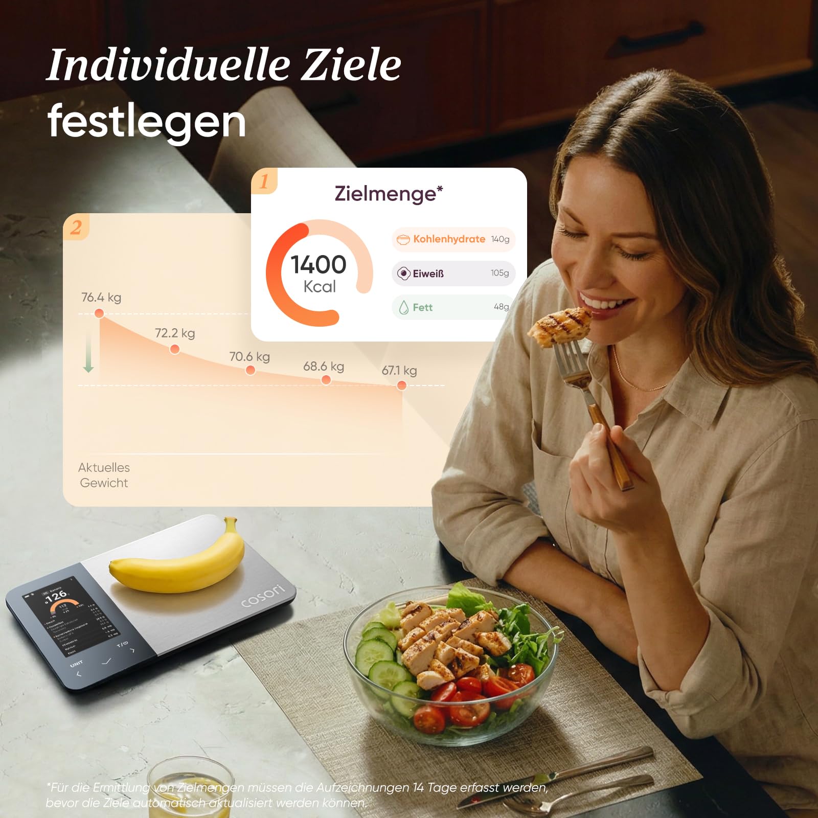 Cosori Küchenwaage digital Ernährungswaage-App,Offline-Modus,USB aufladbar
