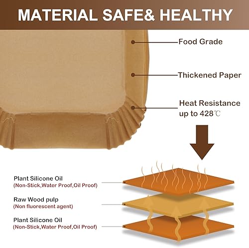 Miniatura 3 de Forros desechables para freidora de aire, 100 piezas de papel pergamino antiadherente sin blanquear, a prueba de aceite, a prueba de agua, hojas