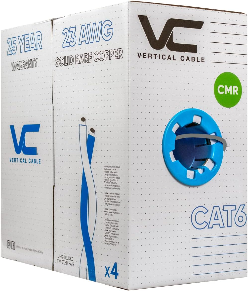 - Vertical Cable Cat6, 550 MHz, UTP, 23AWG, Solid Bare Copper,1000ft, Bulk Ethernet Cable - 060 Series, Gray