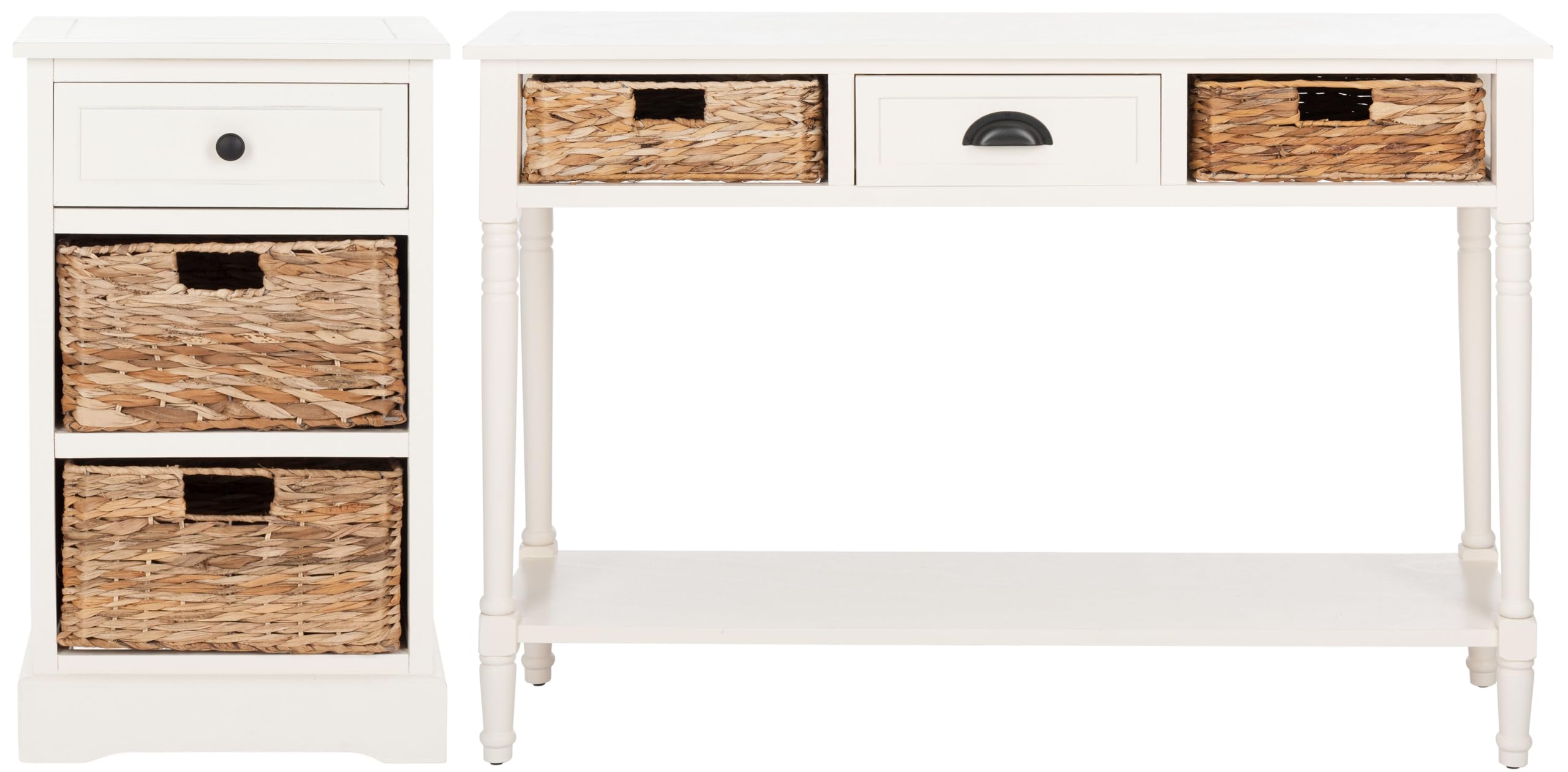 SAFAVIEH Home Collection Carrie Distressed Cream/ Natural Wicker 3-Drawer Storage Nightstand Side Table (Fully Assembled)