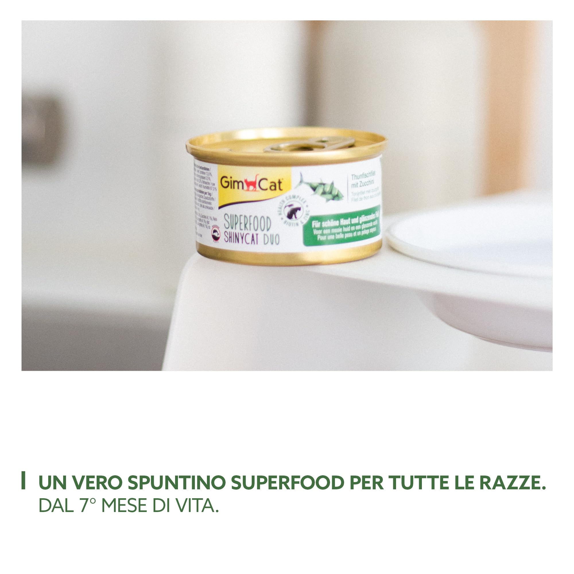 GimCat Superfood ShinyCat Duo Tonno con zucchine, Mangime per gatti con filetto succulento senza aggiunta di zuccheri per gatti adulti, 24 scatolette, 24 x 70 g