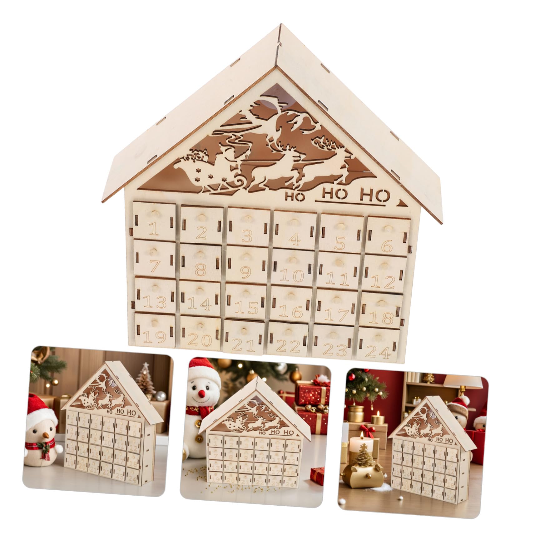 Calendario de Adviento de Madera Días Iluminado con LED Casa Navideña Rústica Reutilizable para Decoración de Mesa Navidad Calendario de Regresiva Navideña para Familia