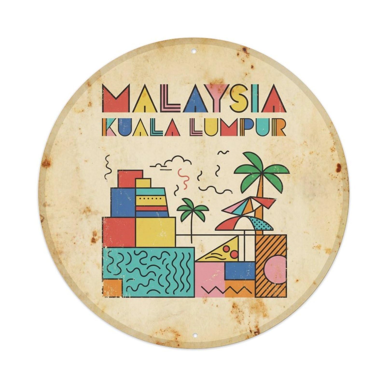 Malaysia Kuala Lumpur Tropical Island Retro Geometry Metal Tin Sign