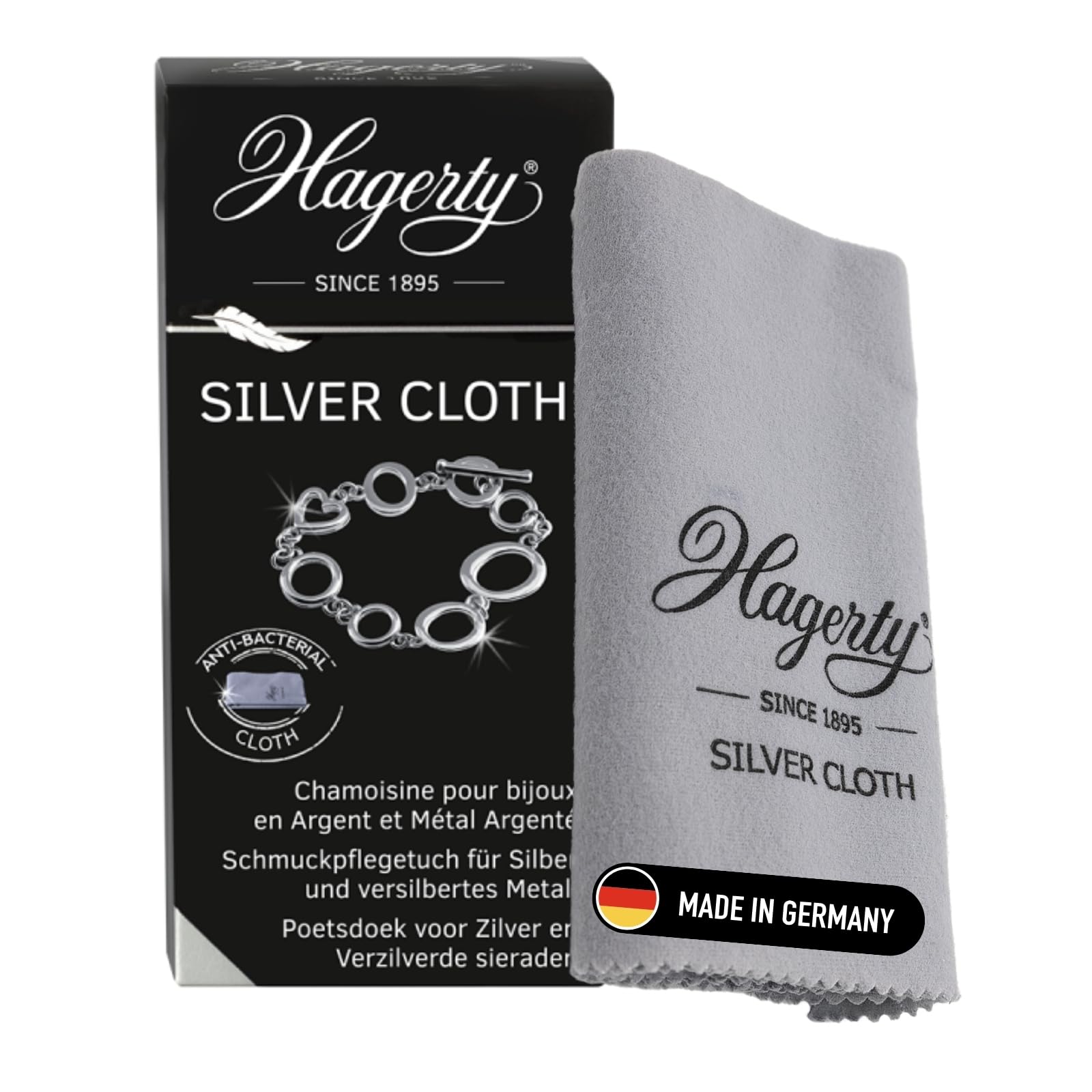 Hagerty Silver Cloth Schmuck Reinigungstuch 36x30cm I imprägniertes Tuch aus Baumwolle I effektives Silberputztuch mit Anlaufschutz zur Reinigung von Silberschmuck und Versilbertem
