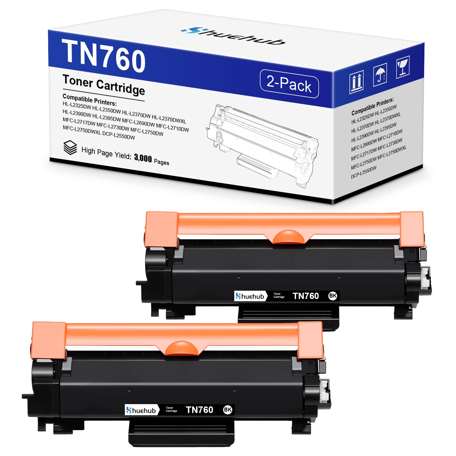 TN760 Black Toner Cartridge Replacement for Brother TN-760 TN-730 Toner for HL-L2350DW HL-L2370DW HL-L2390DW HL-L2395DW MFC-L2690DW MFC-L2710DW MFC-L2730DW MFC-L2750DW DCP-L2550DW Printer - 2 Pack