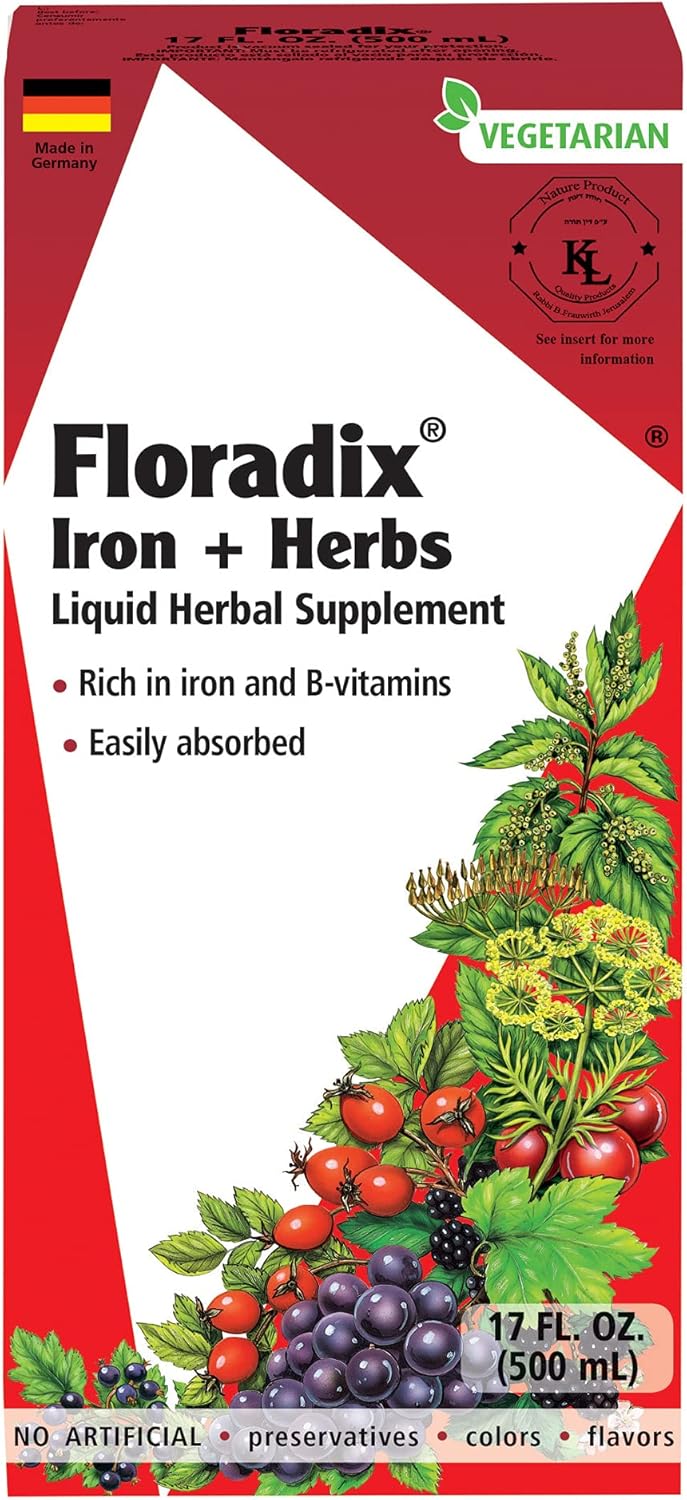Floradix, Floradix Iron & Herbs Vegetarian Liquid Supplement for Energy Support, 17 Oz : Health & Household