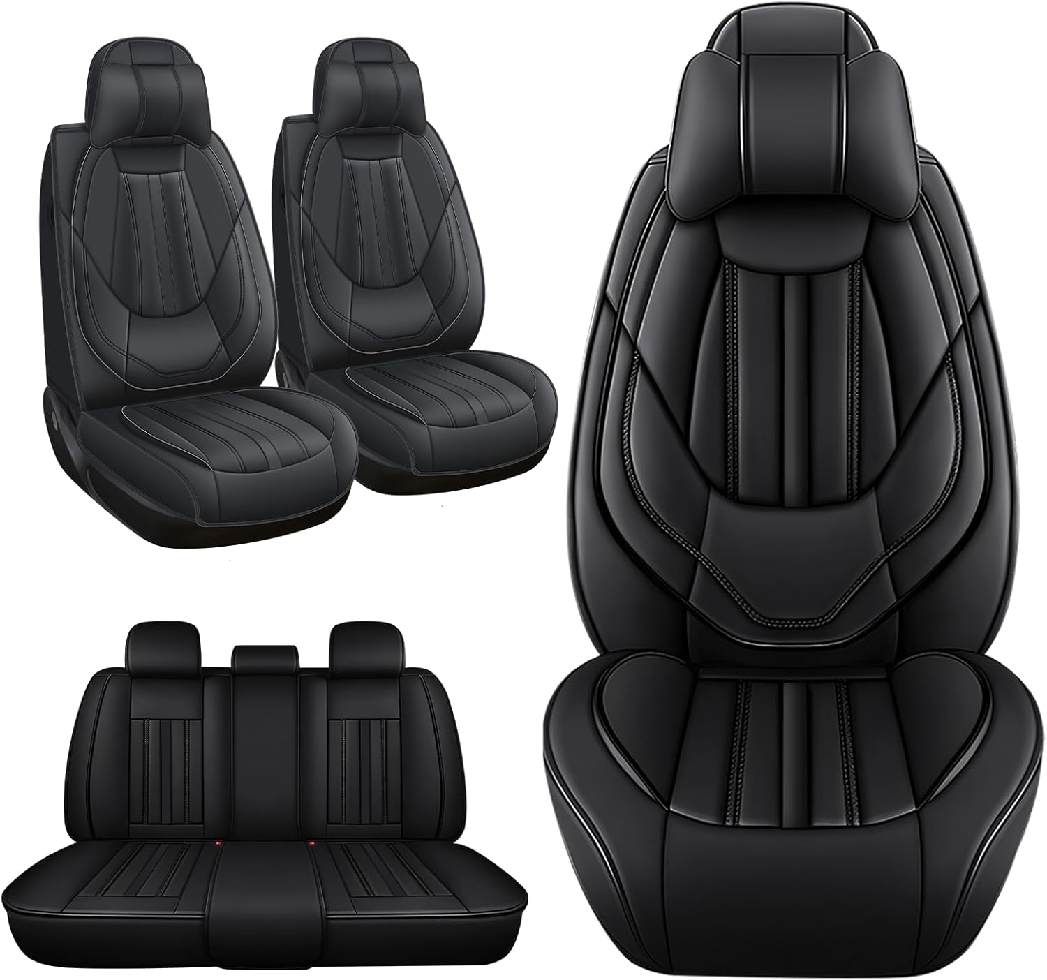 Full Set for Nissan Frontier Car Seat Covers 2000-2025, Waterproof Nappa Leather Car Seat Protector, Anti-Slip and Comfortable Car Seat Cover&Accessories(5 Seats/Black Red)