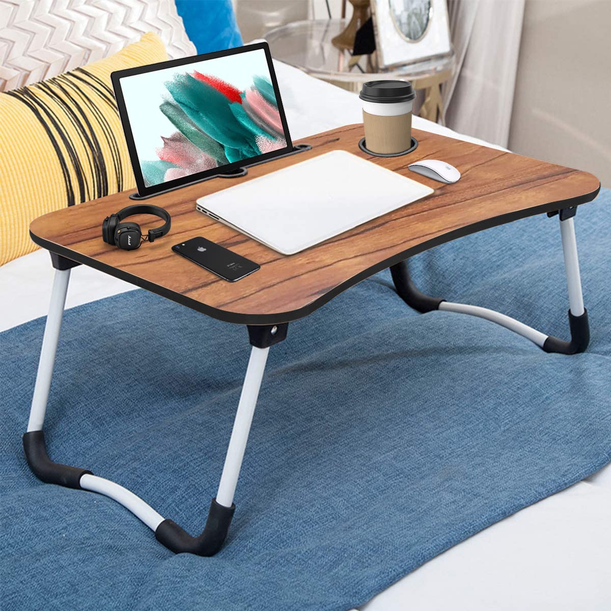 Sattva Portable Folding Laptop Table | Bed Table for Adults | Portable Study Table for Kids | Work from Home Lapdesk | Writing Desk with Cup Holder - Zebrona Dark (B09KRVJFSQ) Amazon Price History, Amazon Price Tracker